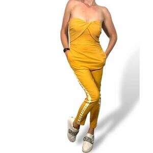 NWT Uniq Yellow Strapless Zipper Back Ankle Length Romper w/Side Stripes size m